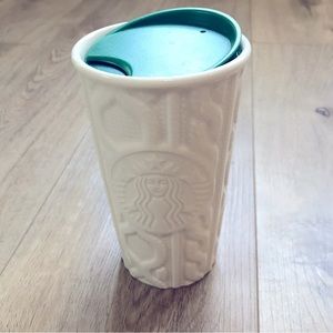 ☕️ EUC Starbucks 2016 Siren Logo Cable Knit Sweater Travel Mug, 10oz